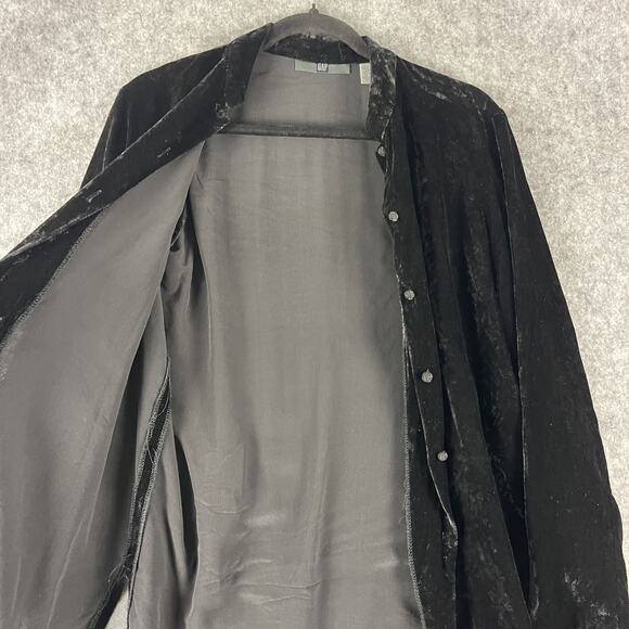 Vintage Gap Silk Blend Top Womens M Black Crushed Velvet Knot Button Hong Kong - Picture 8 of 16